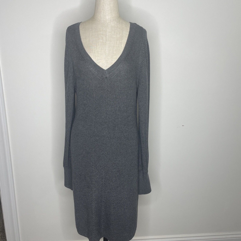 White House Black Market Women's‎ Dress Sz Large Gray Rib Knit Heather Gray NWT